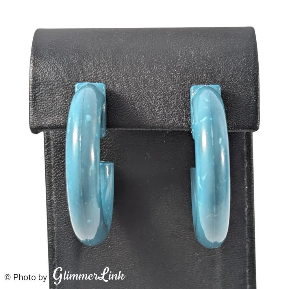 Vintage Dark Teal Plastic Hoop Clip On Earrings